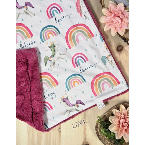 Unicorn Love Hope Dream - Ready to ship - Blanket - Fuchsia
